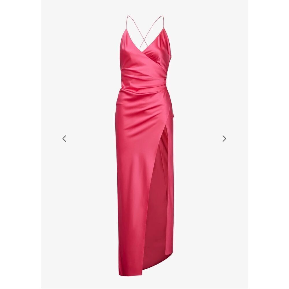 NWT SER.O.YA Retrofete Revolve Emma Pink Silk Slit Midi Dress Size L
